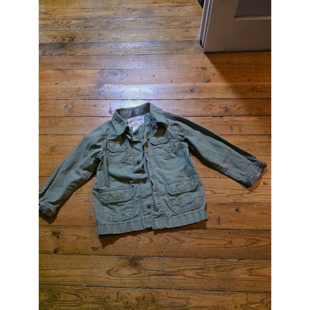 Gap Kids Boys Olive Green Utility Jacket Twill Button Up Size XS 4-5